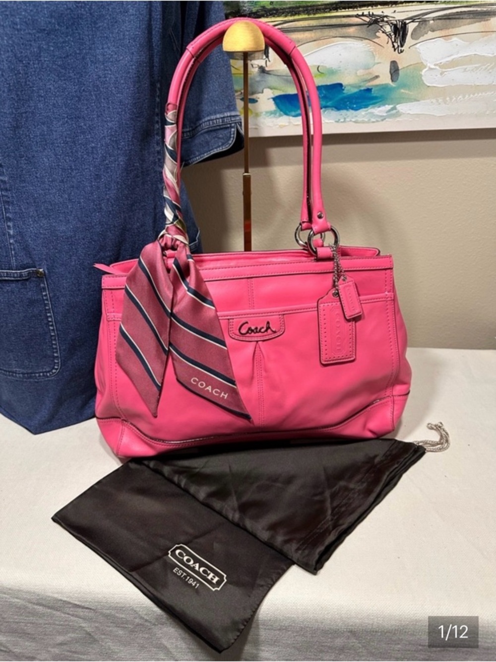 Coach Park Leather carryall with Signature Coach Scarf PINK